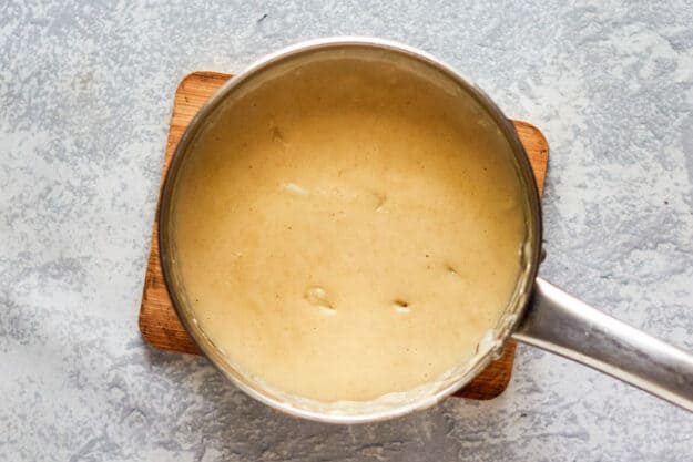 Chili's baked potato soup in a pan.