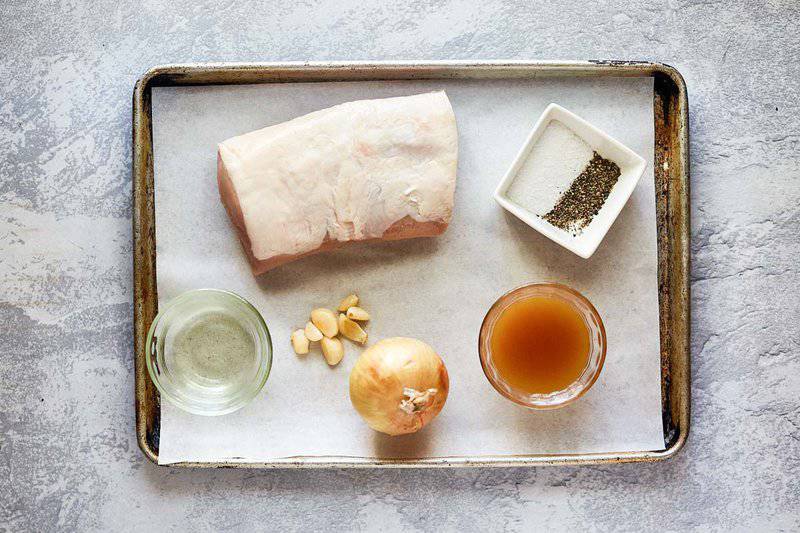 Instant Pot pork loin ingredients on a tray.