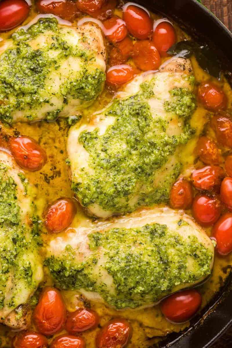 copycat Olive Garden Chicken Margherita in a skillet.