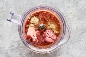 red beans, ham, and seasonings in a food processor.