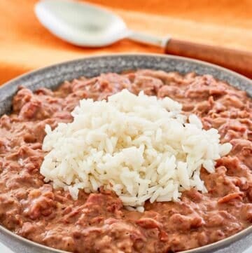 bowl of copycat Popeyes red beans and rice.