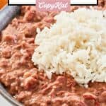 closeup of homemade Popeyes red beans and rice dish.