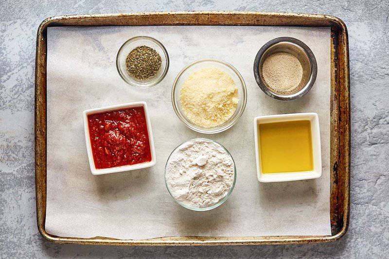 Rosati's dough nuggets ingredients on a tray.