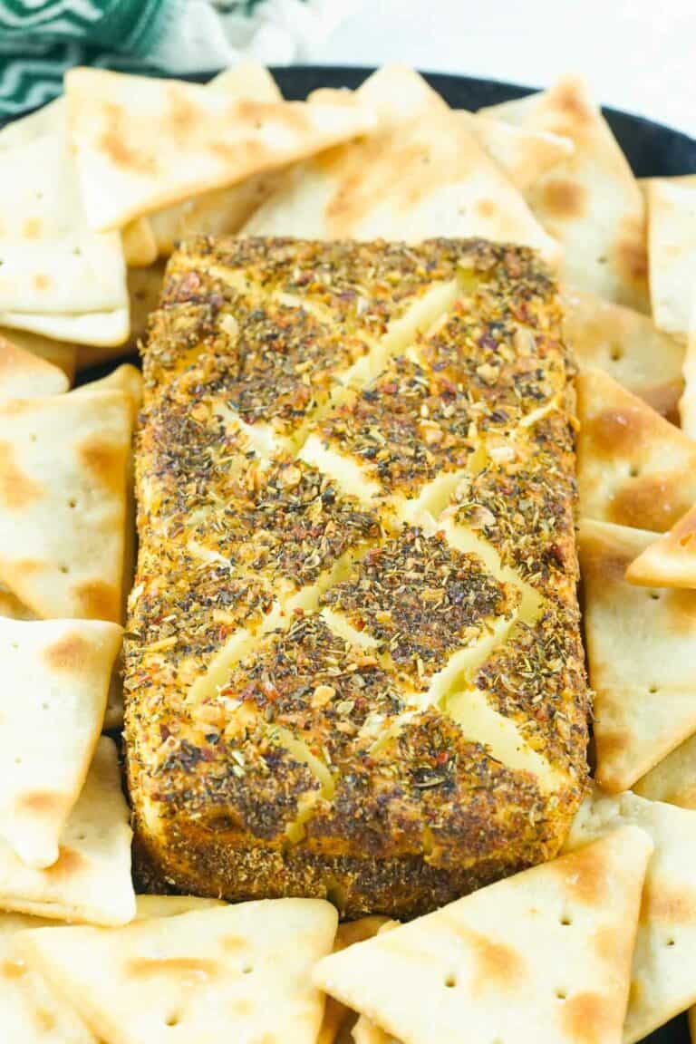 smoked cream cheese with pizza seasoning and crackers.