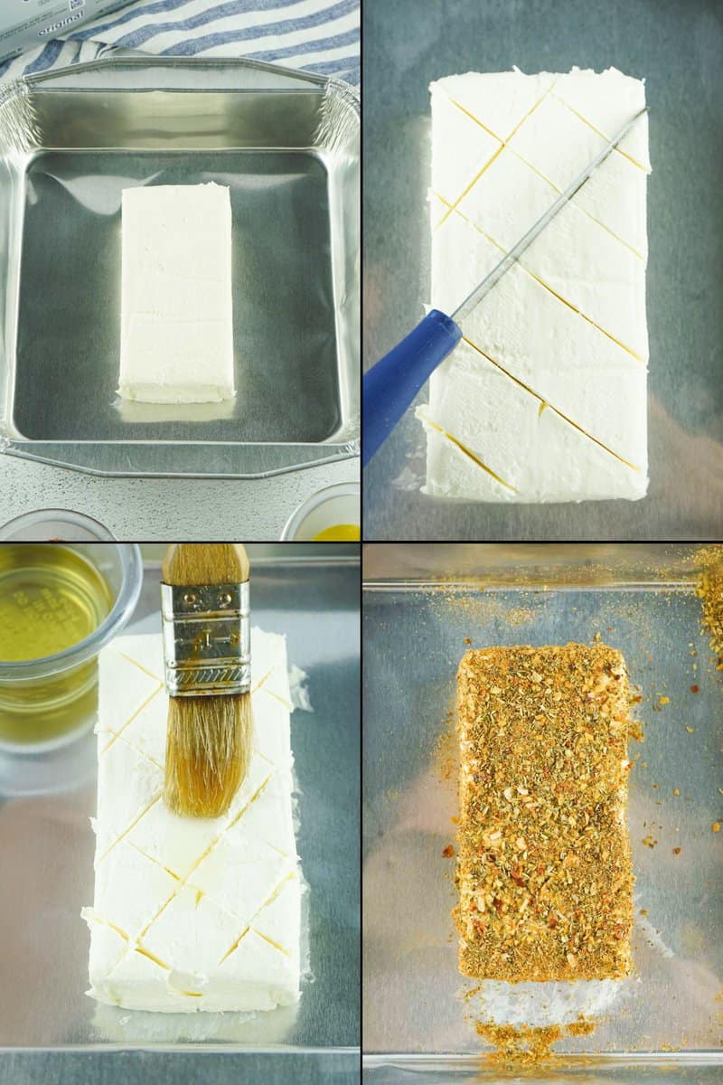 collage of smoked cream cheese recipe steps 1 to 4.