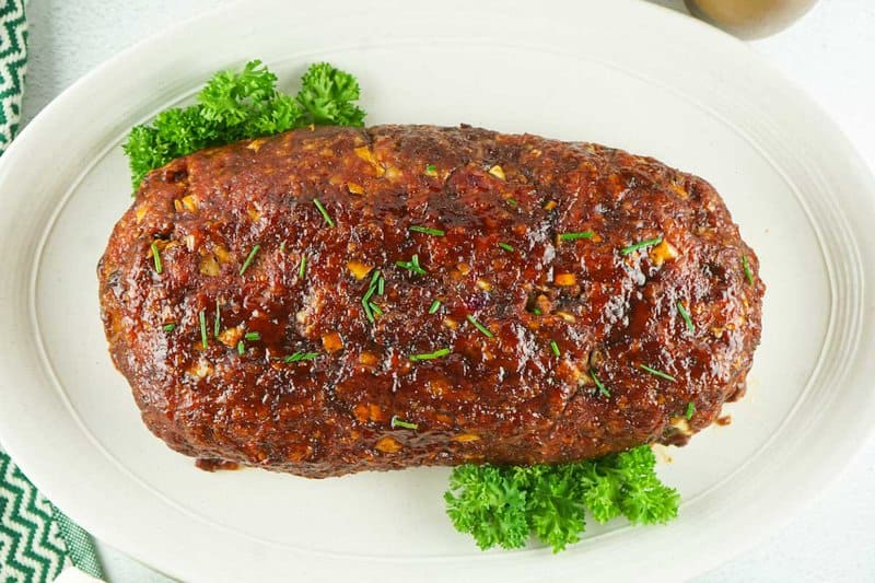 overhead view of a smoked bbq meatloaf.