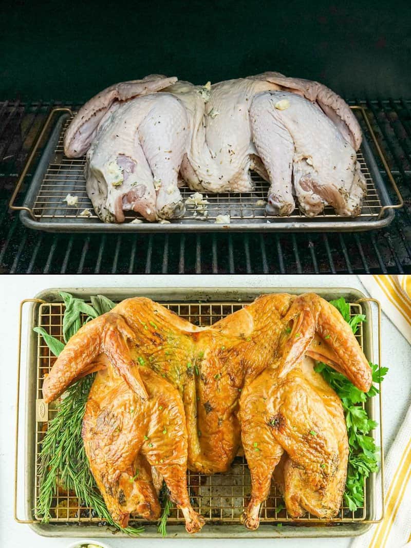 spatchcock turkey before and after smoking.