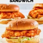 homemade Arby's buffalo chicken sandwich with lettuce.