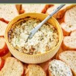 seasoned baked goat cheese in a bowl.