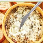 baked goat cheese spread in a bowl.