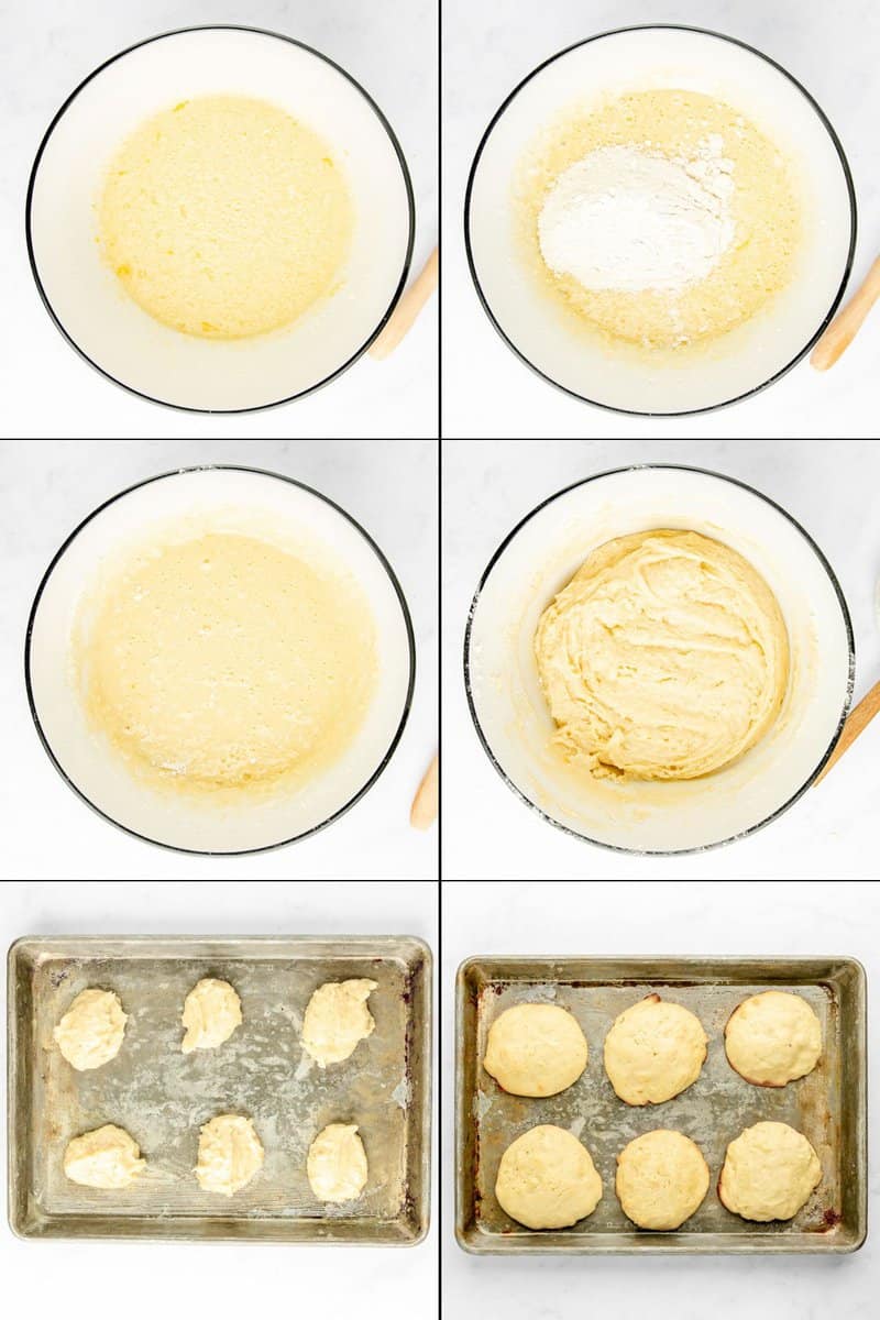 collage of black and white cookies recipe steps.