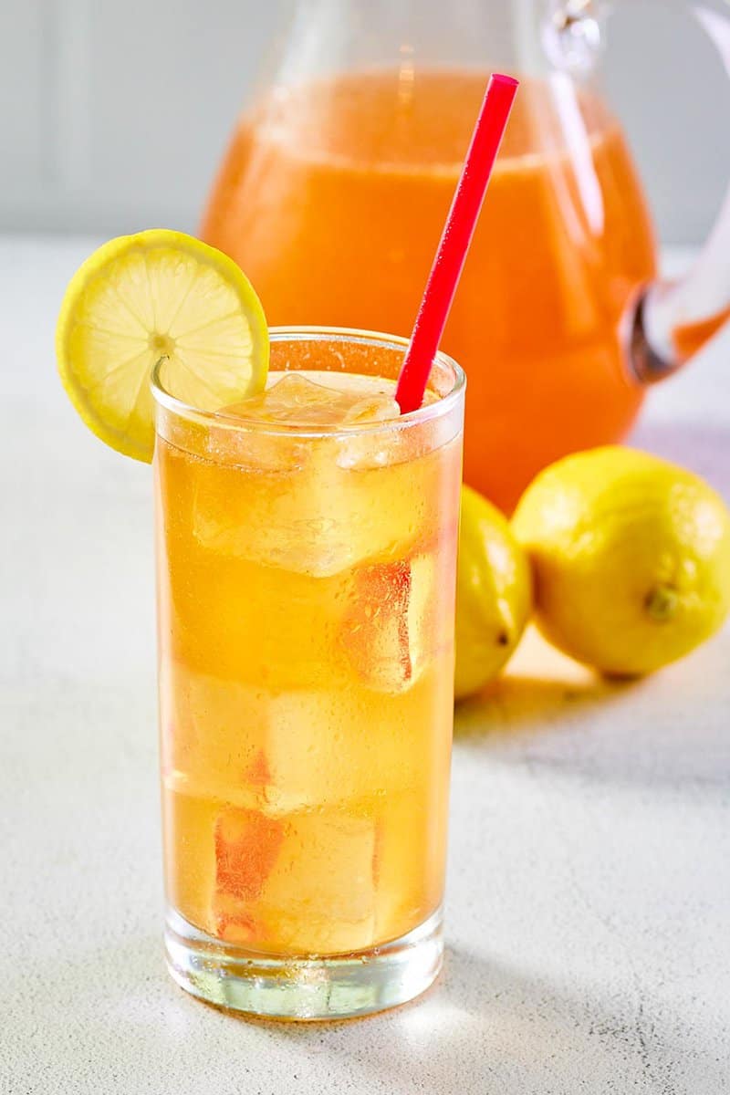 copycat Chick Fil A Sunjoy drink in a glass and pitcher.