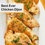 overhead view of chicken dijon on a platter.