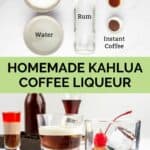 homemade kahlua coffee liqueur ingredients and drinks made with it.