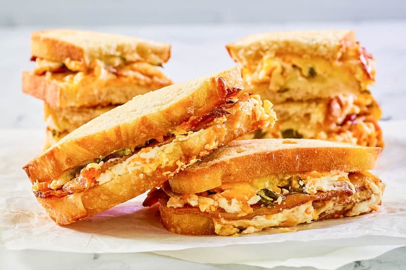 four jalapeno popper grilled cheese sandwiches.