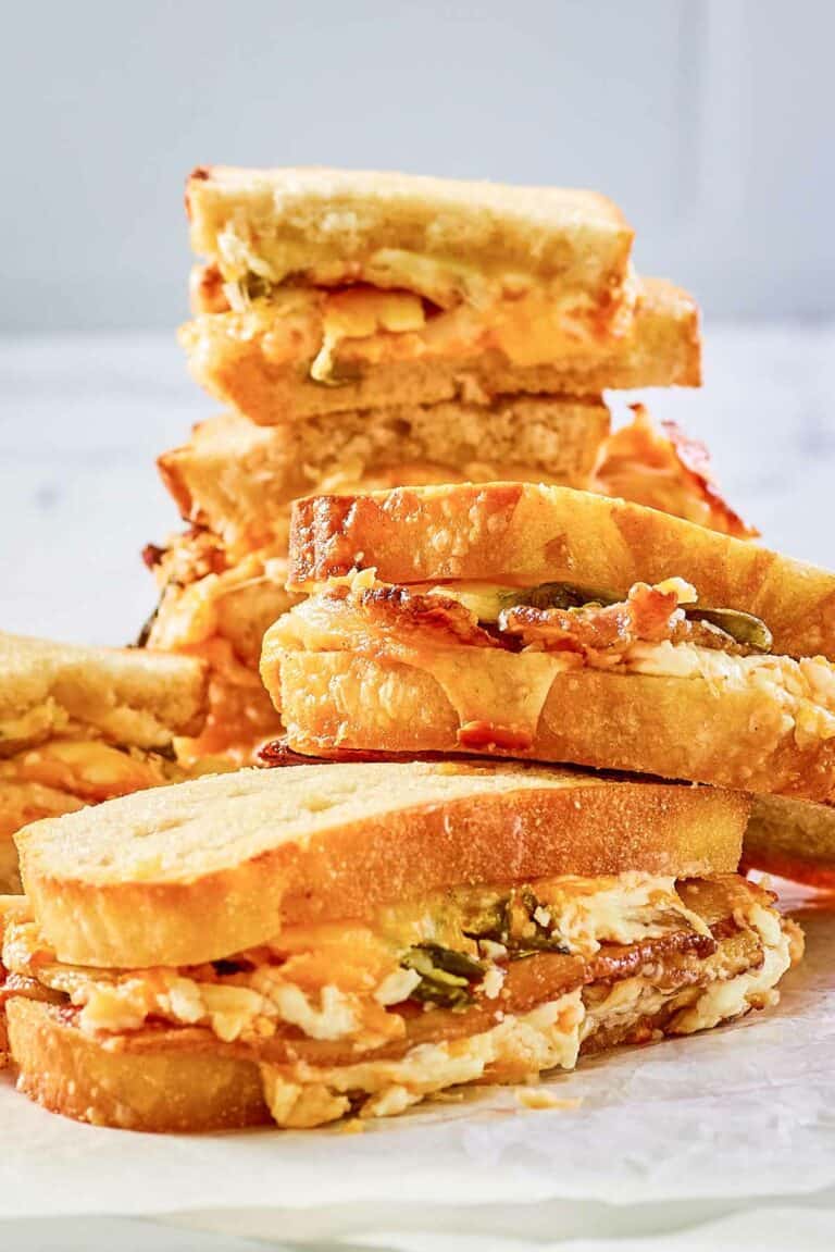 several jalapeno popper grilled cheese sandwiches.