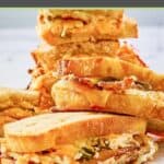 jalapeno popper grilled cheese sandwiches whole and cut in half.