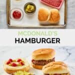 McDonald's hamburger ingredients and finished burgers.