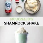 McDonald's shamrock shake ingredients and the finished milkshake.