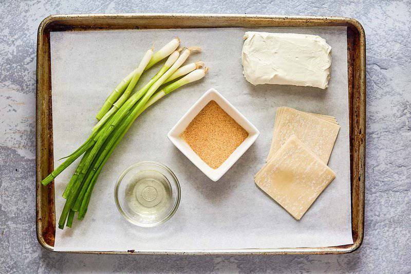 Panda Express cream cheese rangoon ingredients on a tray.