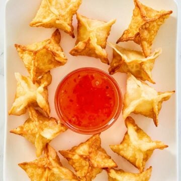 overhead view of copycat Panda Express cream cheese rangoon appetizer.