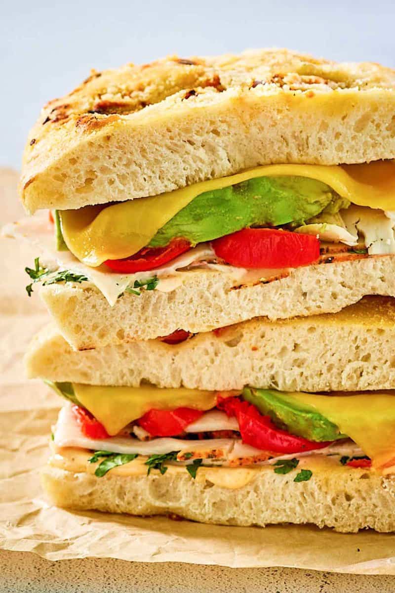 closeup of copycat Panera chipotle chicken avocado melt.