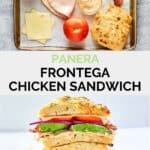 Panera frontega chicken sandwich ingredients and the sandwich.