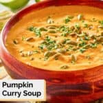 a bowl of pumpkin curry soup.