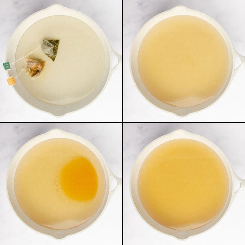 collage of Starbucks medicine ball honey citrus mint tea recipe steps.
