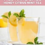 two homemade Starbucks medicine ball honey citrus mint tea drinks.