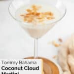 Martini fatto in casa con nuvole di cocco Tommy Bahama su un sottobicchiere.