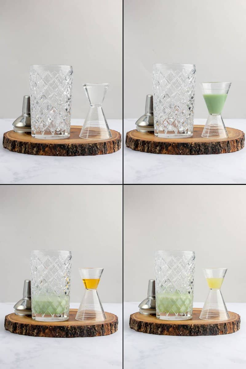 collage of Tommy Bahama key lime martini recipe steps 1 to 4.