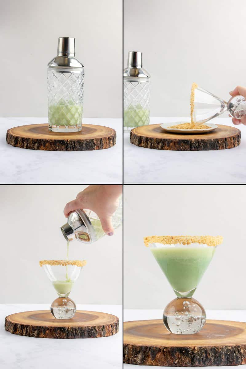 collage of Tommy Bahama key lime martini recipe steps 5 to 8.
