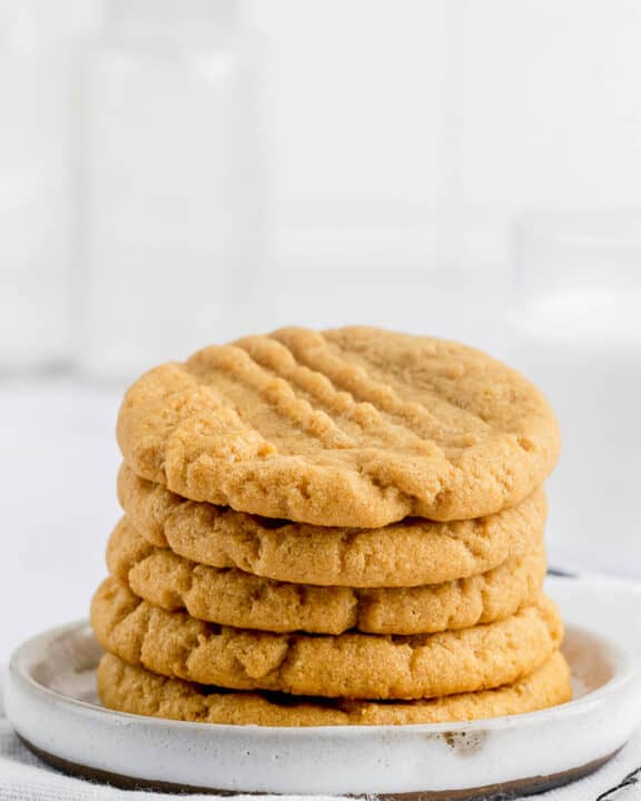 homemade 3 ingredient peanut butter cookies on a small plate.