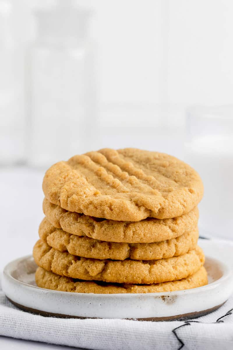 homemade 3 ingredient peanut butter cookies on a small plate.