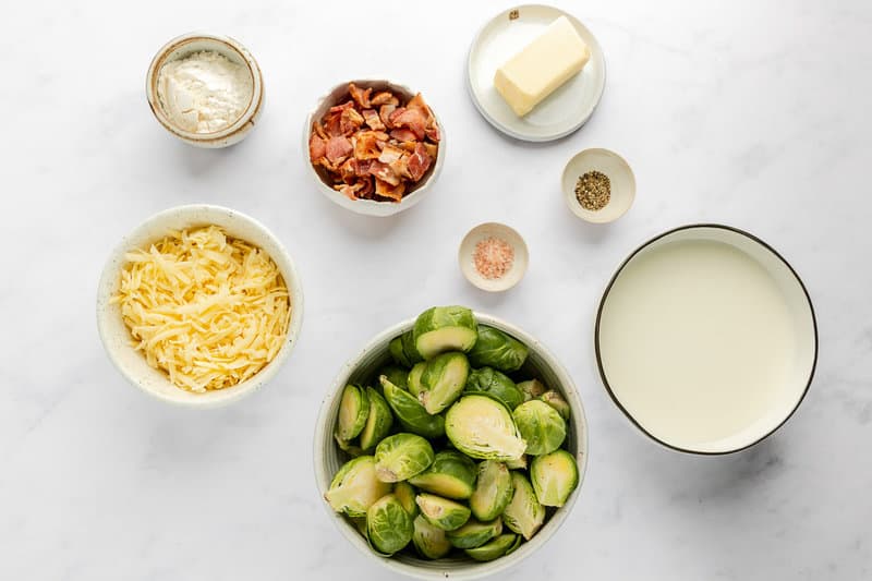 Brussels sprouts au gratin ingredients.