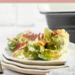 Brussels sprouts au gratin serving on a plate.