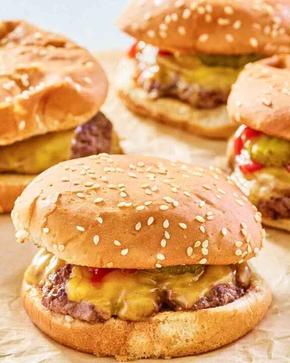 four copycat Burger King cheeseburgers.