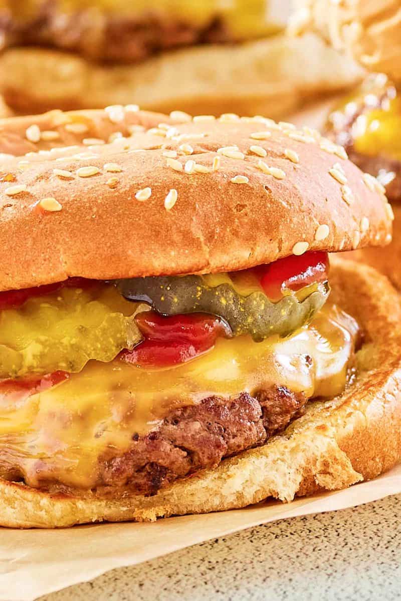 closeup of a copycat Burger King cheeseburger.