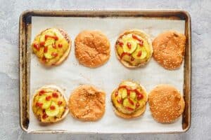 assembling copycat Burger King cheeseburgers.