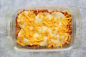 cheeseburger casserole before baking.