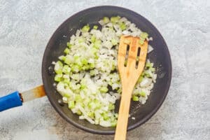 cooked onion and celery in a skillet.