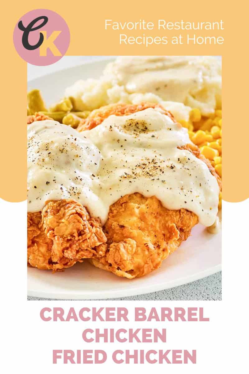 homemade Cracker Barrel chicken fried chicken with gravy on a plate.