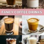 collage of six fancy coffee drinks.