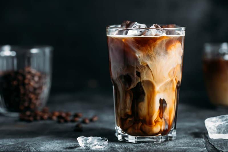 iced coffee with cream in a tall glass.