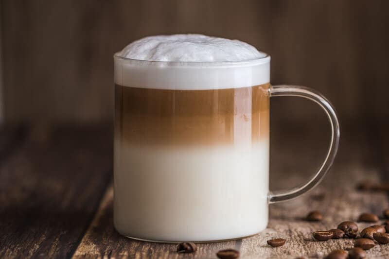 latte in a glass mug.