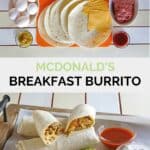 McDonald's breakfast burrito ingredients and the finished burritos.