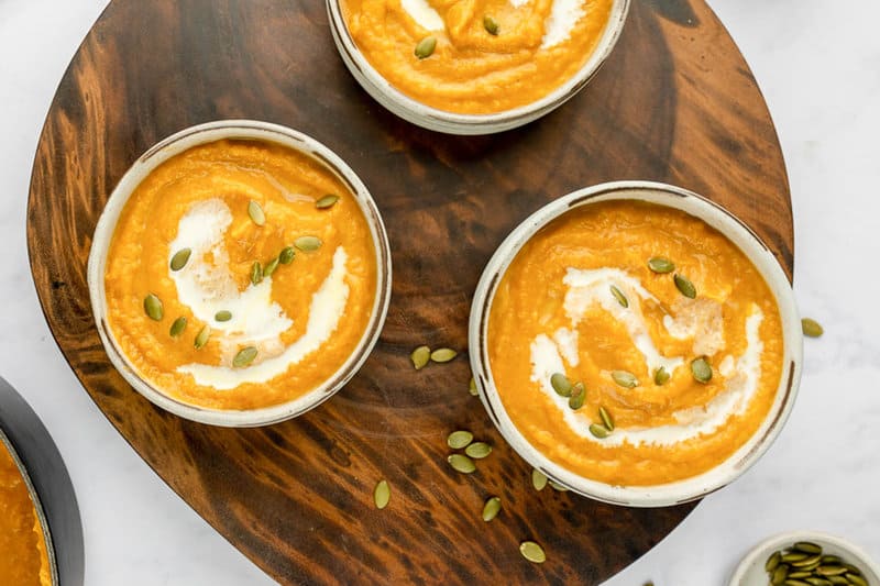 bowls of copycat Panera autumn squash soup.