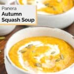 two bowls of homemade Panera Bread autumn squash soup.