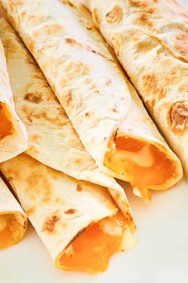 closeup of copycat Taco Bell cheesy roll ups.